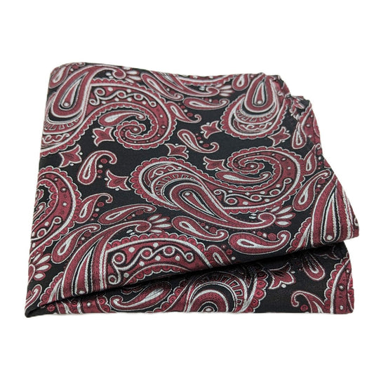 Black & Wine Paisley Silk Pocket Square - Wedding Pocket Square - - Swagger & Swoon