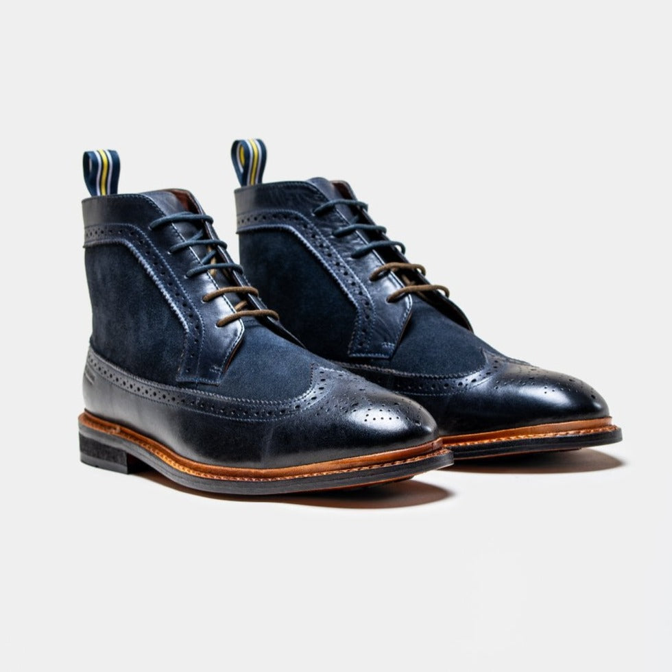 Bosworth Navy Brogue Boots - Boots - - THREADPEPPER