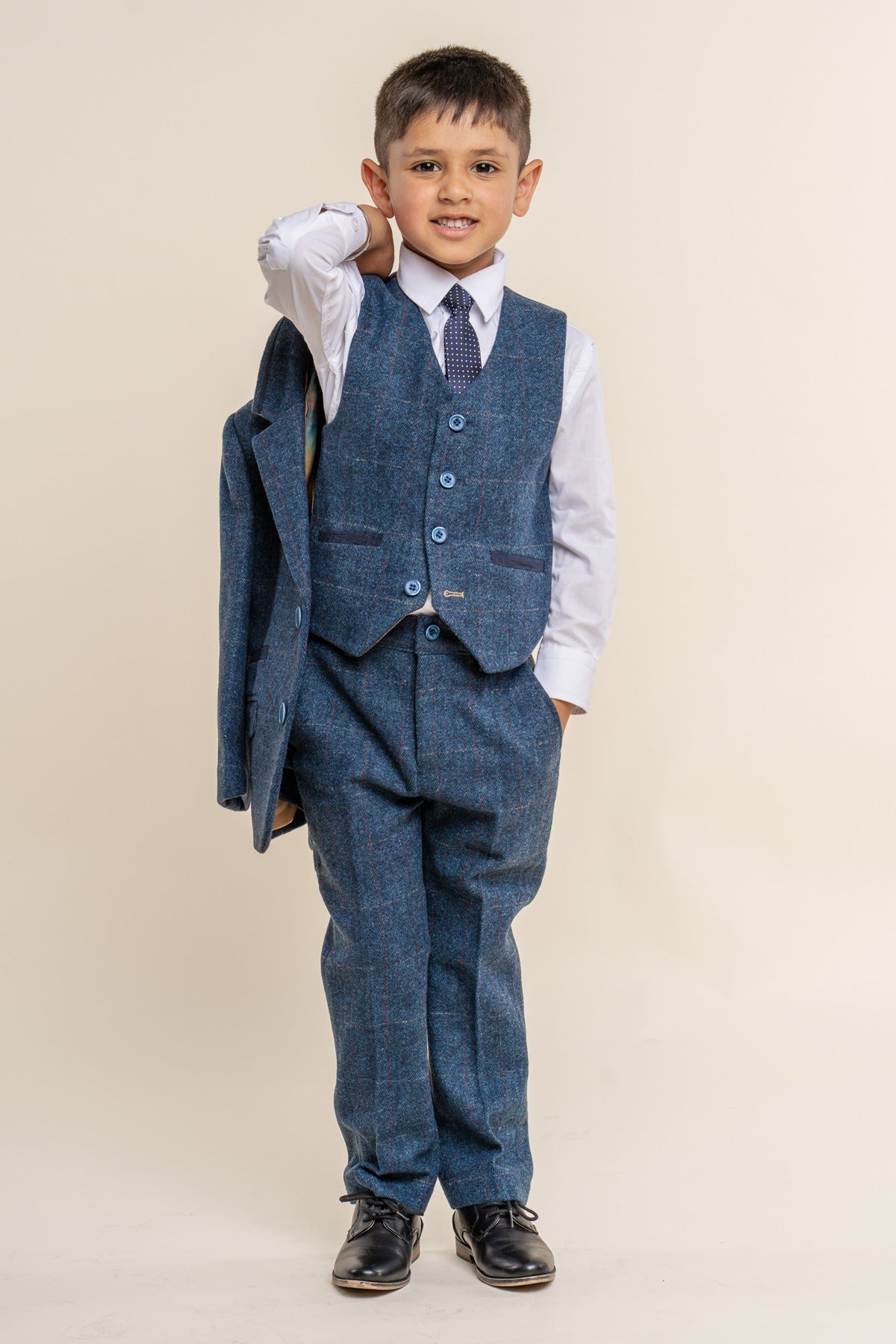 Carnegi Navy Tweed Boys 3 Piece Wedding Suit - Childrenswear - 1 - Swagger & Swoon