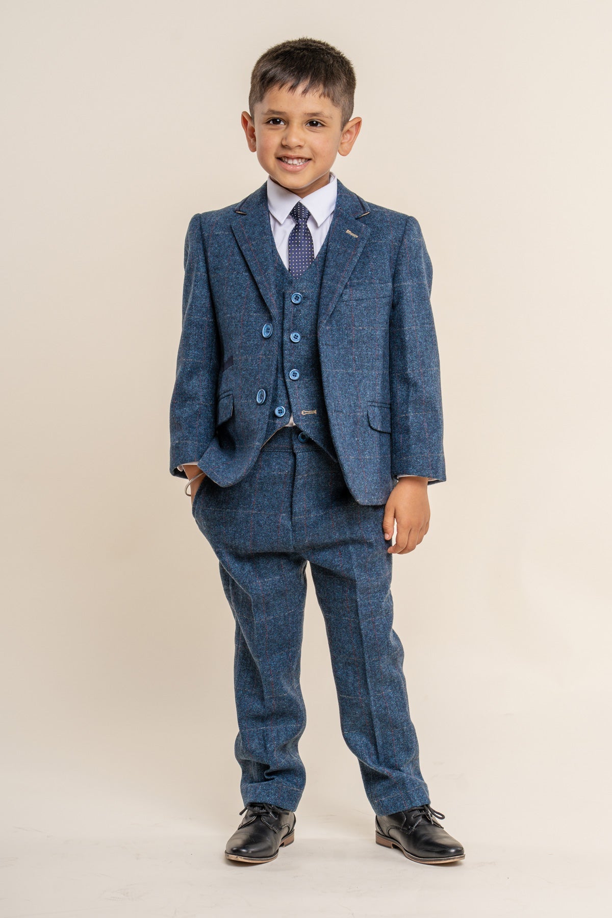 Carnegi Navy Tweed Boys 3 Piece Wedding Suit - Childrenswear - 1 - Swagger & Swoon