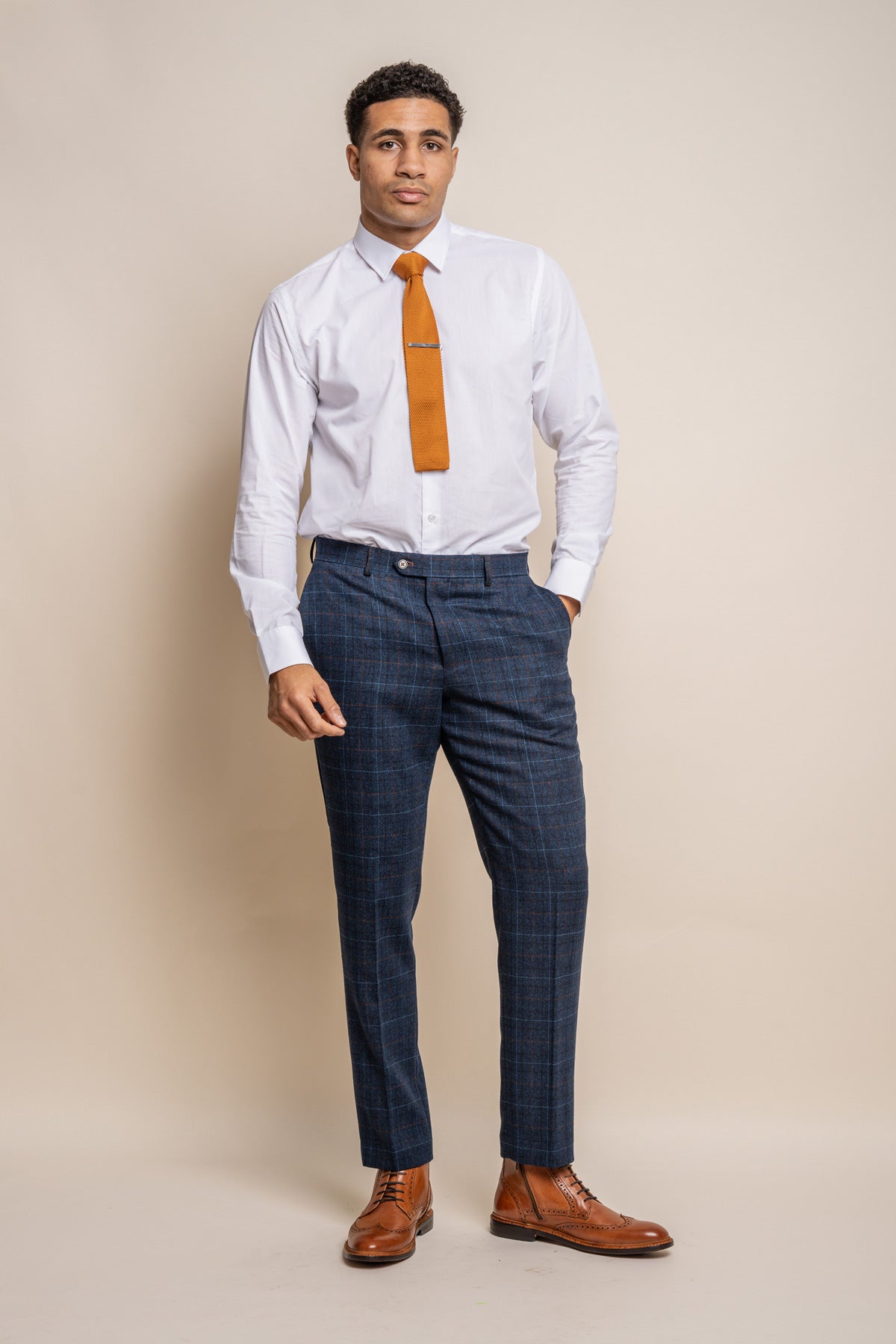 Cody Blue Check Trousers - Trousers - 28R - Swagger & Swoon