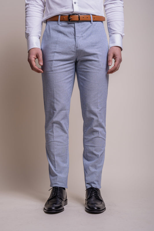 Fredrik Sky Blue Linen Trousers - Trousers - 28R - THREADPEPPER