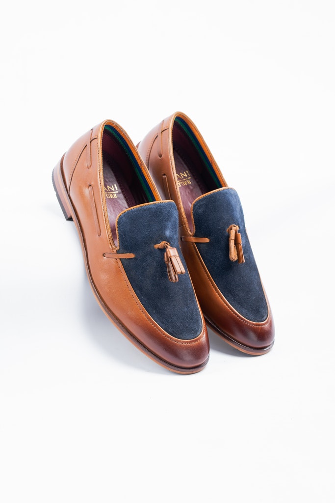 Freemont Tassel Tan & Navy Leather Loafers - Shoes - - THREADPEPPER