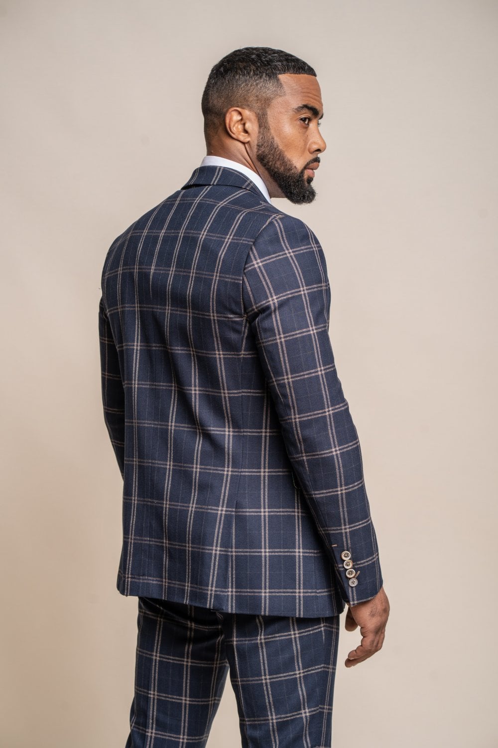 Hardy Navy Checked 3 Piece Wedding Suit