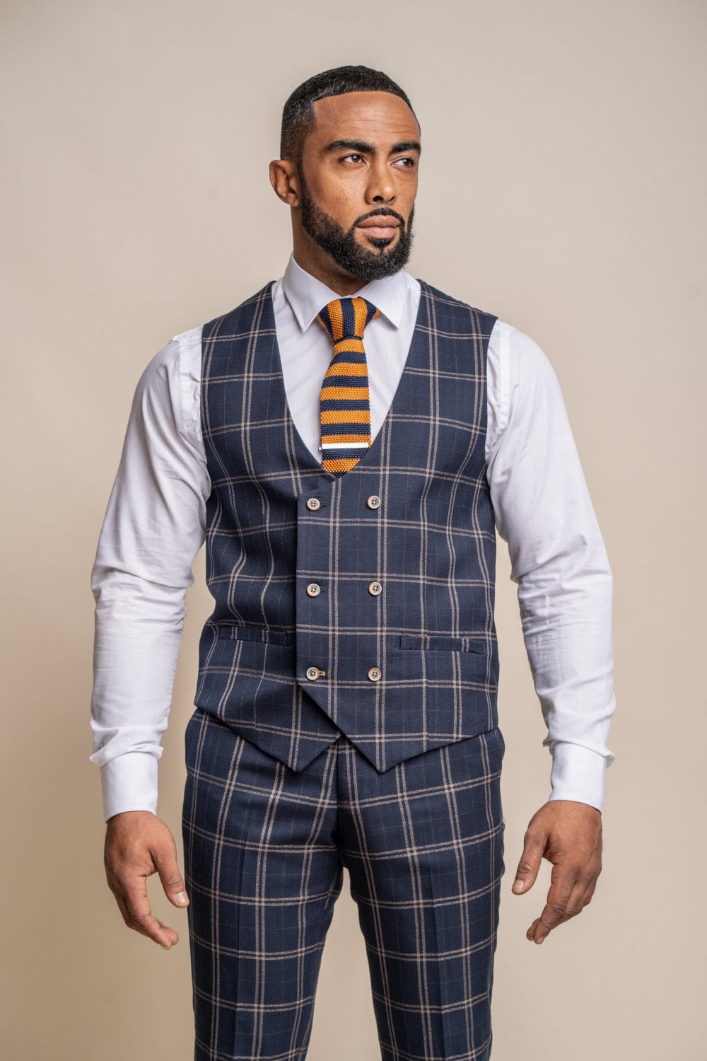 Hardy Navy Checked 3 Piece Wedding Suit