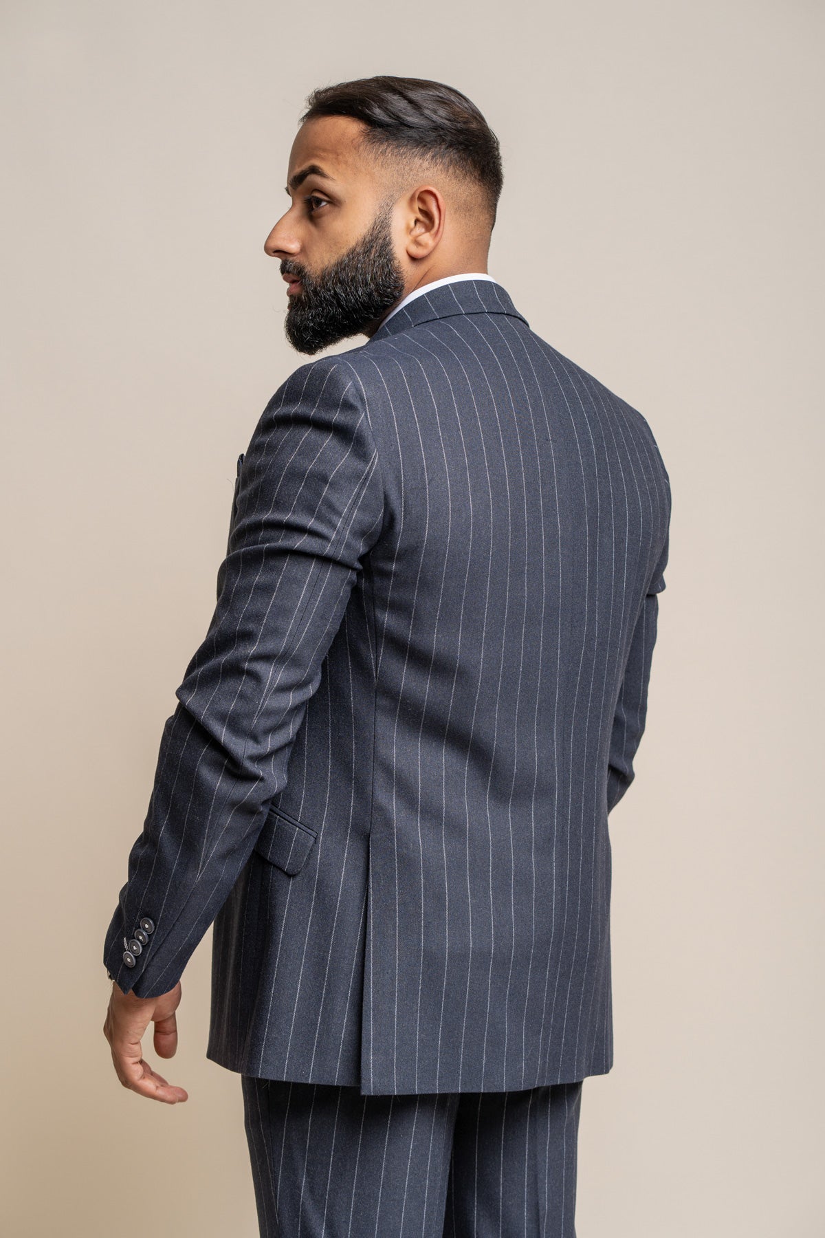 Invincible Navy Pinstripe 3 Piece Wedding Suit - Suits - - Swagger & Swoon