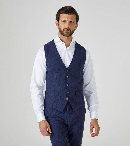Jude Navy Herringbone Waistcoat - Waistcoats - 34R - THREADPEPPER