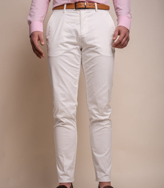 Mario Ecru Cotton Trousers - Trousers - 28R - THREADPEPPER
