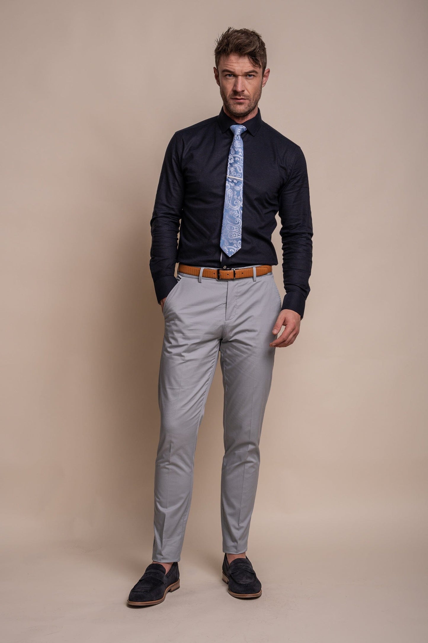 Mario Ice Blue Cotton Trousers - Trousers - - THREADPEPPER