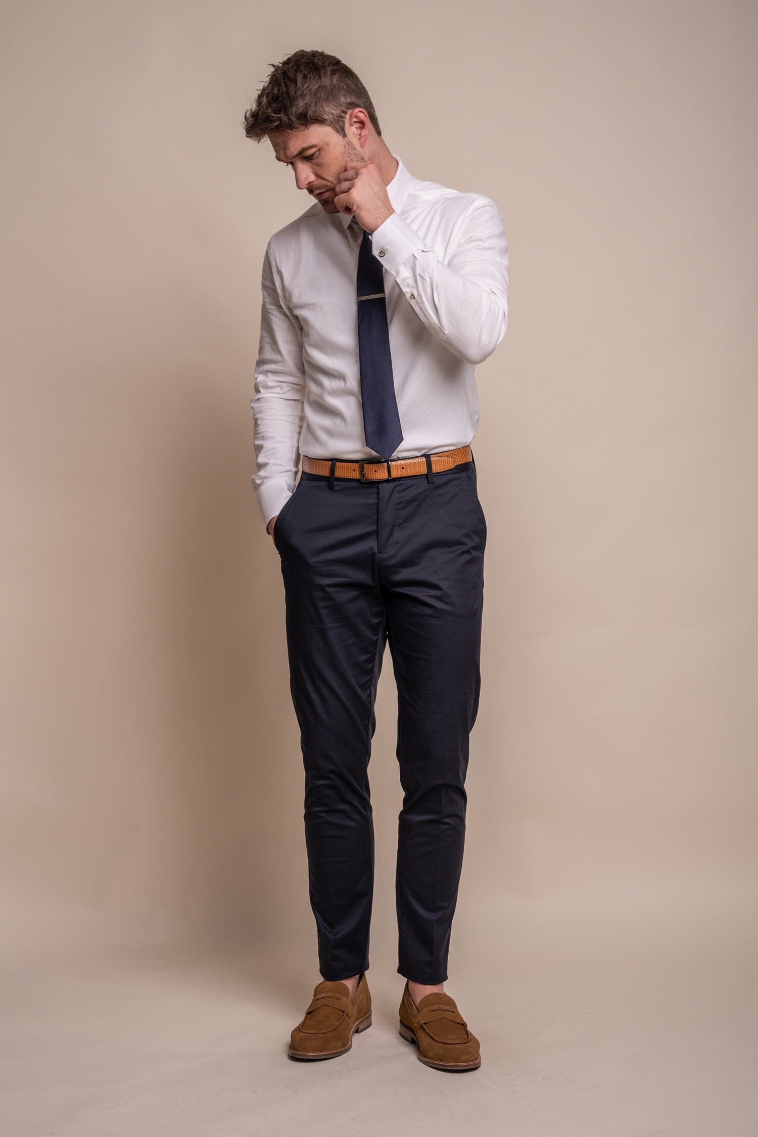 Mario Navy Cotton Trousers - Trousers - - THREADPEPPER