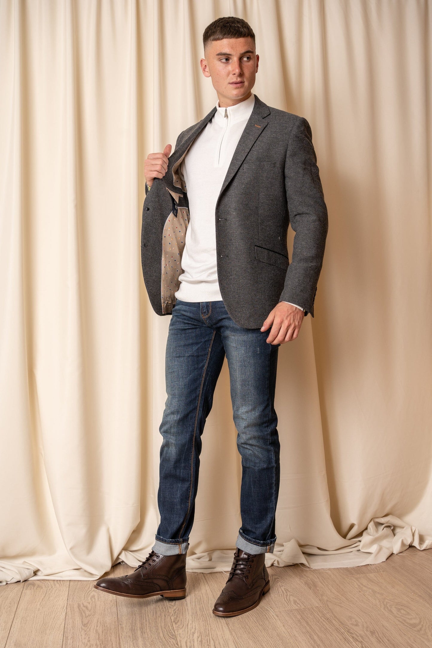 Herringbone Tweed Grey Blazer - STOCK CLEARANCE - Blazers & Jackets - - THREADPEPPER
