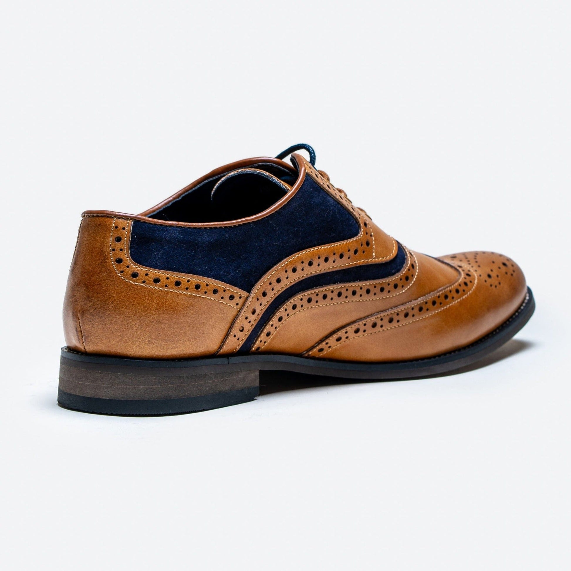 Russel Tan Navy Shoes Leather Suede Brogues Men's Footwear