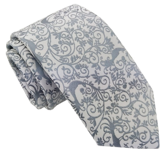 Silver Peacock Wedding Tie - Wedding